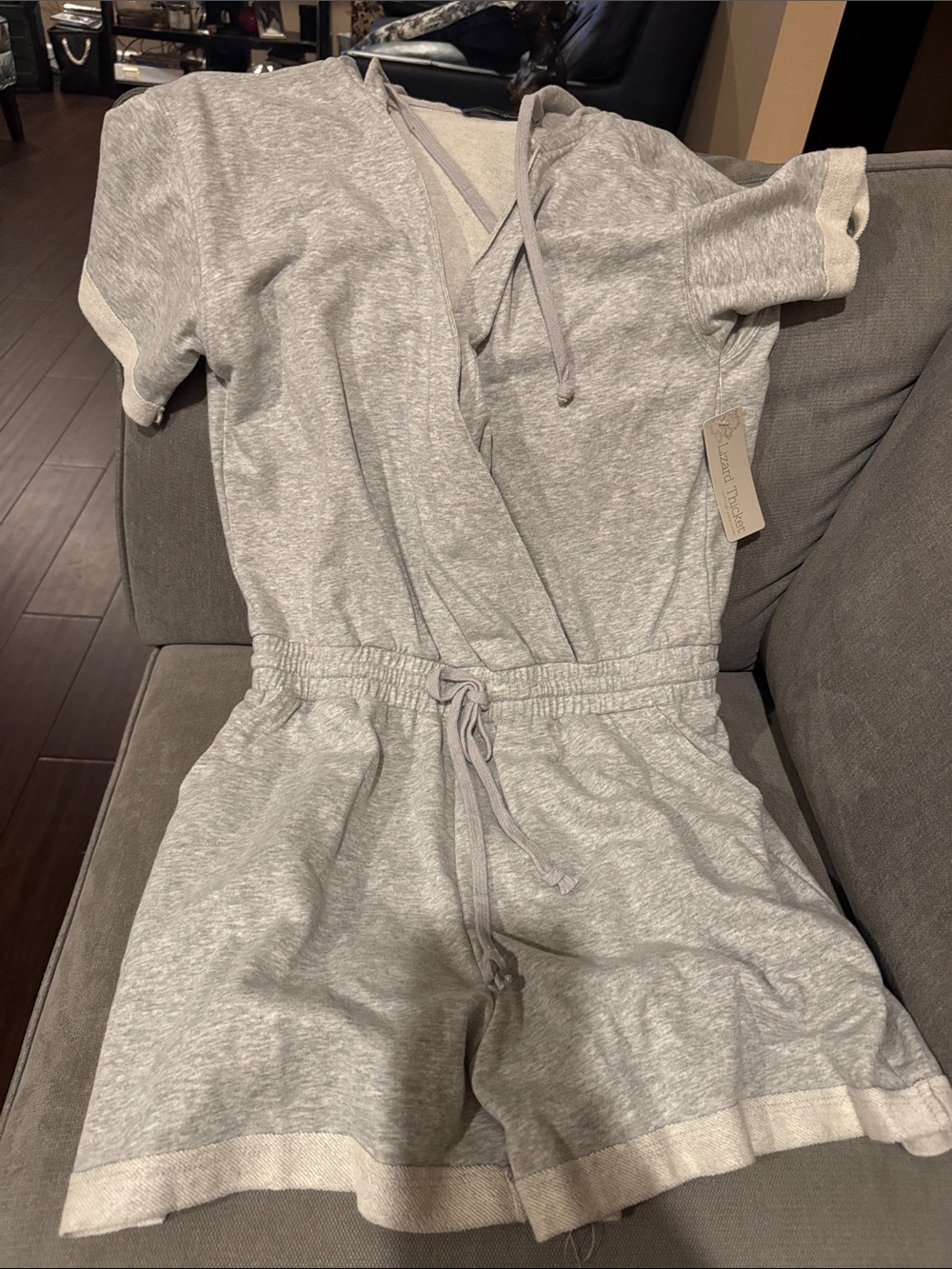 Lizard Thicket Light Gray Hooded Romper size large NWT